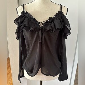 Joyfolie Black Ruffle Off-Shoulder Blouse